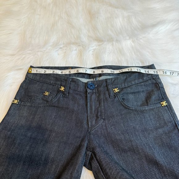 Frankie Morello Jeans Slim Straight Leg Gold Skull Crossbones Streetwear Size 28 - Picture 12 of 16